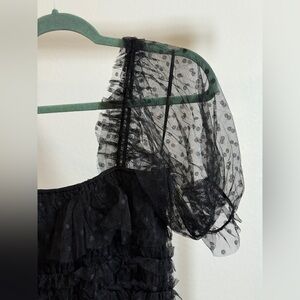 Black Sheer Polka Dot Ruffle Dress